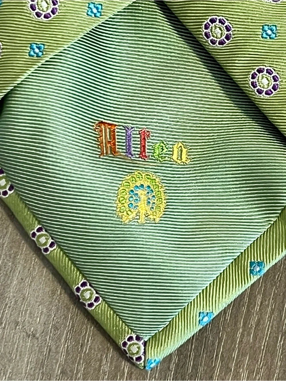 Altea Milano Green Silk Cotton Tie Italy Medallion Print Luxury Necktie NWOT